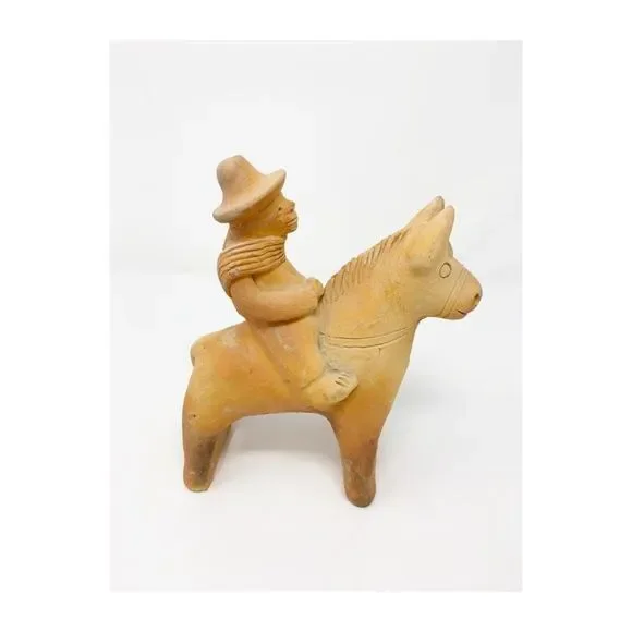 Vintage Terracotta Clay Whistle Horse Ocarina Primitive Folk Art Ethnic Handmade